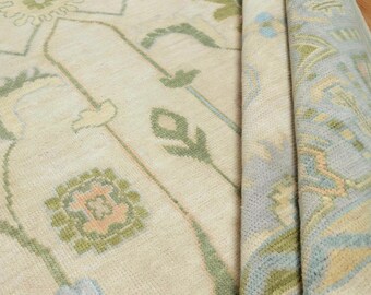 Beige Rug, Blue Green Turkish Rug,  Silver Grayed Oushak Rug 8x10, Neutral Home Decor Area Rug 5x8, Wool Rug 9x12 Handwoven : Zara AR_3768