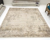 Faded Beige Rustic Area Rug , 8x10 Turkey Heriz Rug pattern , Over dyed Turkish Rug , faded turkish Rug ,Office Decor Rug SKU 1941