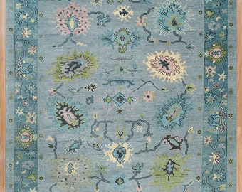 8'X10'  Contemporary Oushak Design Rug in Teal and Grey, Beautiful Turkish Rug, Grey and blue rug , Handmade New Rug AR_3069