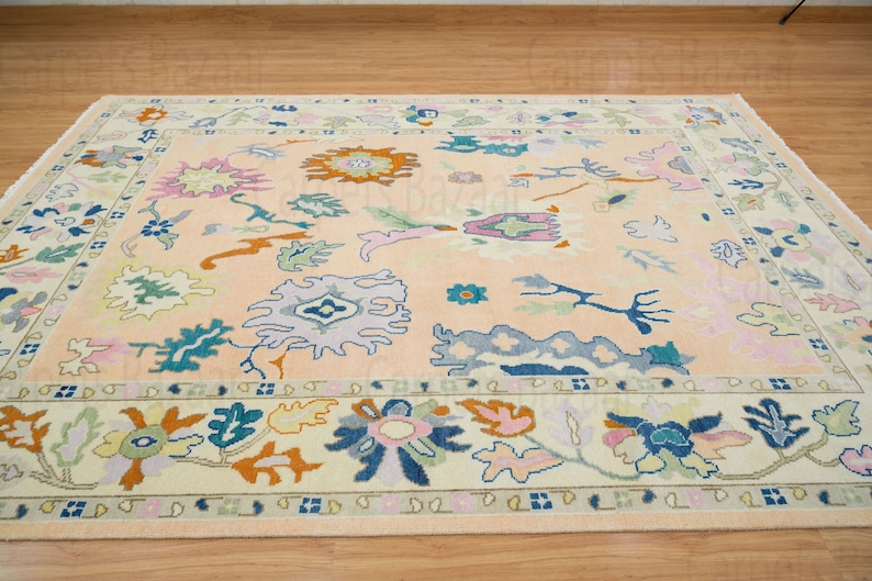Buy Oushak Rug 9x12 Peach Pink, Contemporary Area Rug, Neutral Tone