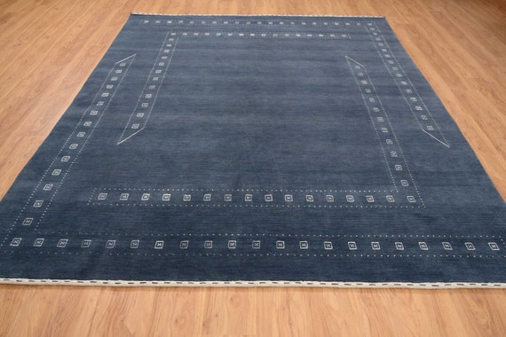 Blue Gabbeh Rug, Modern Deco Area Rug, Navy & White Rug 9x12