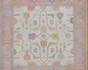Elegant Beige Indo Oushak Rug, Hand Knotted Perfect for Living Spaces. Sizes: 4x6 to 12x15  A Fusion of Antique and Modern Design Ar_10230