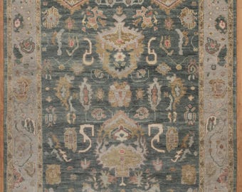 Handknotted Oushak-Style Wool Rug in Slate Blue & Silver Grey  AS_10126