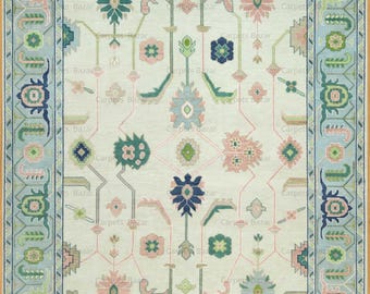 Handmade Cream Oushak Rug, Fine WoolWool Carpet, Floral Design AR_3789
