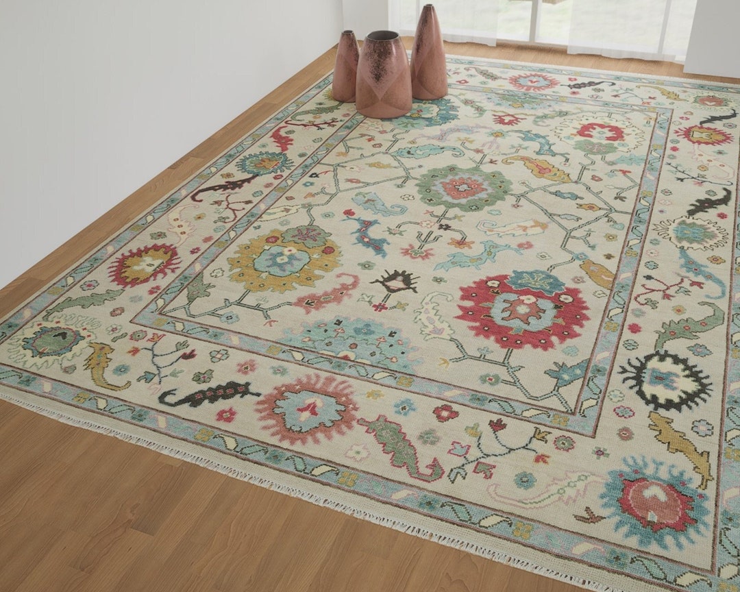 Colorful Rug for Living Room Handmade Neutral Oushak Rug With Etsy