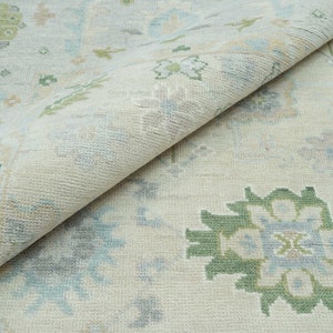 Beige Rug, Blue Green Home Decor Rug, Area Rug 9x12 Neutral, Handwoven Turkish Rug, Muted Palette Oushak Rug 8x10 Vanilla Dream AR_3801