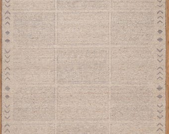 Hand-Woven Wool Rug, Scandi Geometric Pattern, Neutral Area Rug (8x10)
