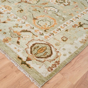 Green Rug, Taupe Sage Oushak Rug, Quick Ship Carpets, Hand woven Wool Rug, Orange Ivory Turkish Rug, Area Rug Home Decor Earth Tone C_3208