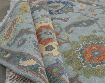 Handmade Wool Oushak Rug Runner, Blue Green, Made to Order AR_3885