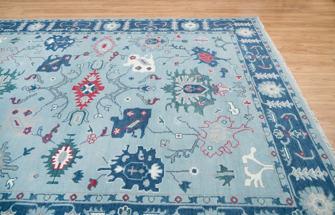 9'x12' Pale Blue Rug Navy Blue Handknotted Area Rug Etsy