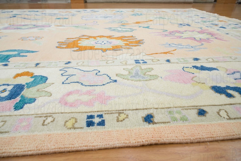 Buy Oushak Rug 9x12 Peach Pink, Contemporary Area Rug, Neutral Tone