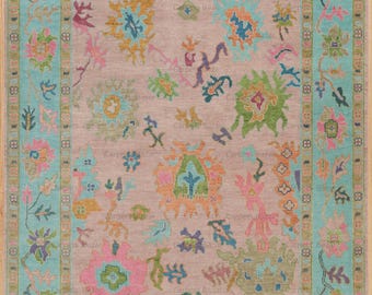 Pink Bright Modern Oushak Rug Blue  Handwoven Wool  Navy Area Rug 8x10: AR_3769