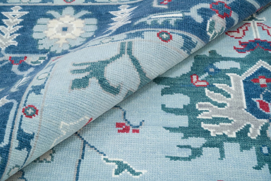 9'x12' Pale Blue Rug Navy Blue Handknotted Area Rug Etsy