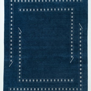 Blue Gabbeh Rug, Minimal Area Rug, White Indigo Wool Rug Handmade ...