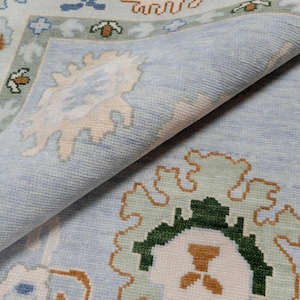 Light Blue Rug 9x12, Silver Sage Green Oushak Rug, Rust Peach Turkish Rug 9x12, Muted Home Decor Area Rug, Wool Rug 9x12 HandwovenAR_3860