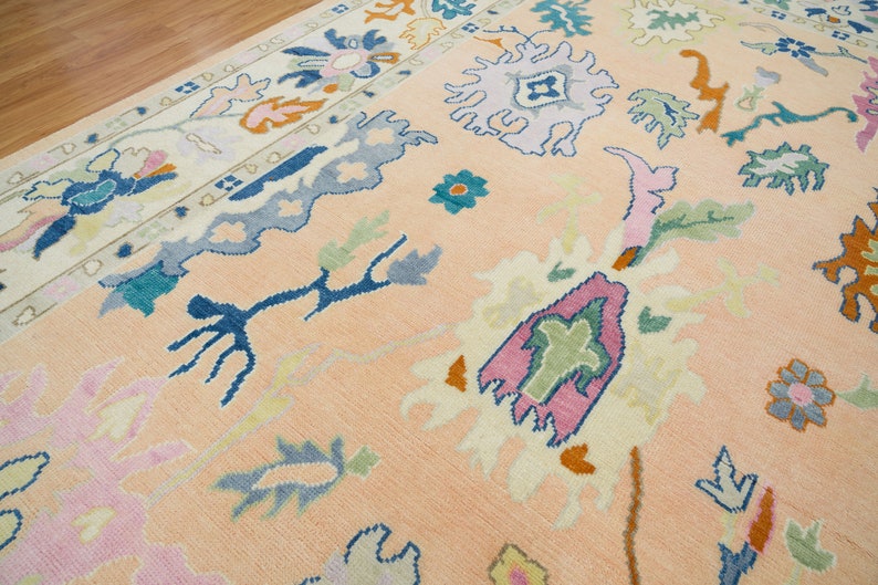 Buy Oushak Rug 9x12 Peach Pink, Contemporary Area Rug, Neutral Tone
