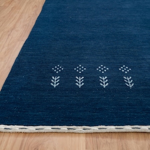 Navy Rug, Dark Blue Gabbeh Rug, Solid Wool Rug Deep Blue, Minimal Area Rug, Light Blue Nomadic Carpet, Custom Size Rug: What Blues? 3011