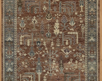 Handmade Wool Oushak Rug | Rust & Steel Blue | Tribal Motifs AS_10118