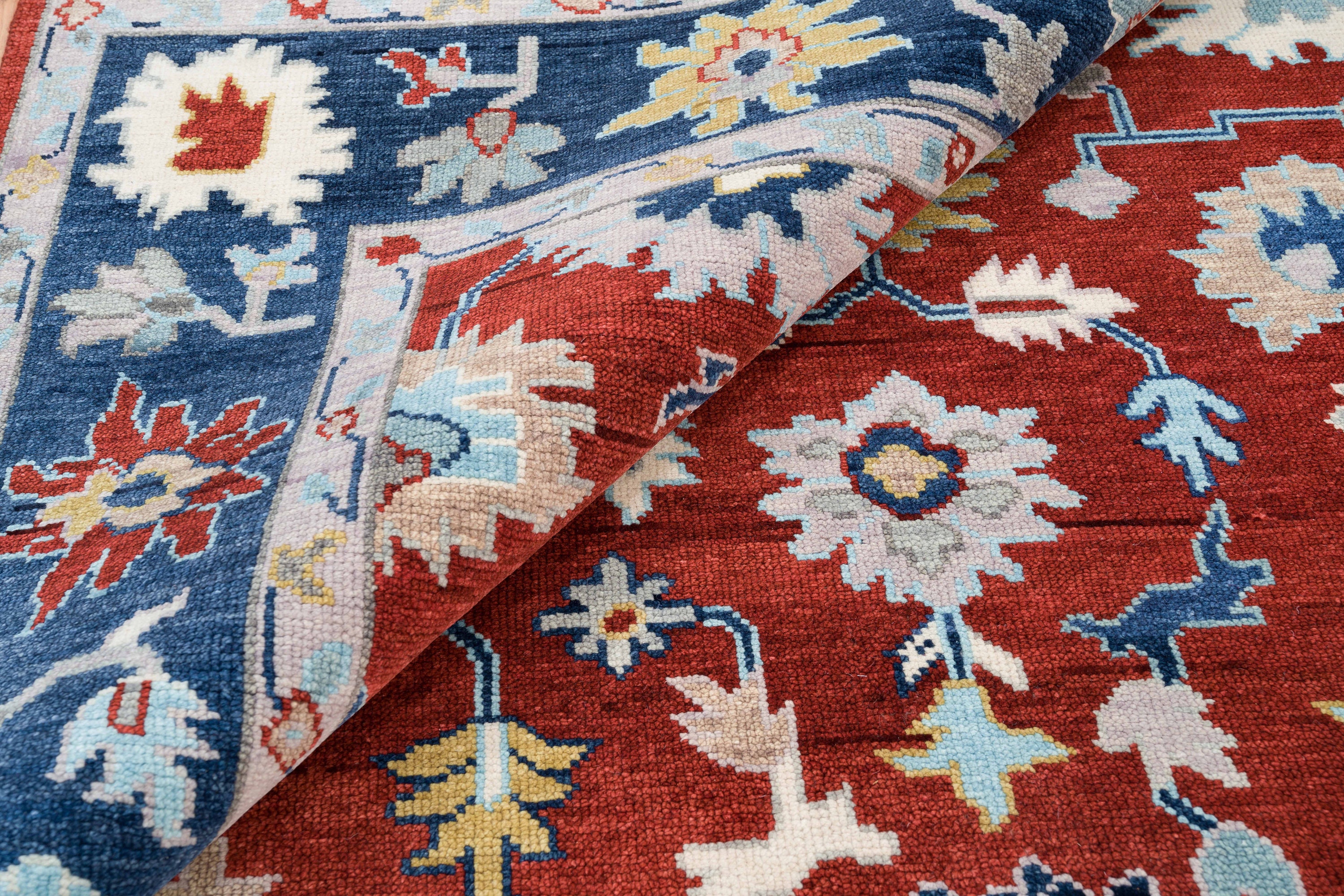 8X10 Oushak Rug in Red Blue Border Handknotted Turkish Rug - Etsy Denmark