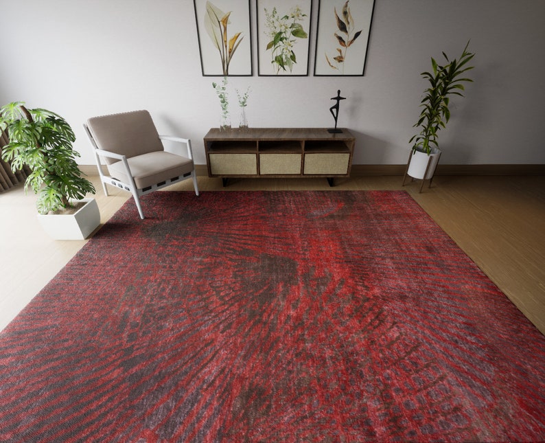 9 X 12 Dark Red Area Rug Floral Rug 9' X 12' Etsy