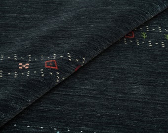 Handmade Charcoal Black Wool Gabbeh Rug, Tribal Design 5063