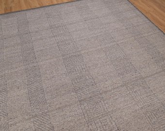 Handwoven Kilim Wool Rug Taupe Gray Flat Weave Geometric Modern Area Carpet