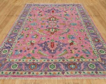 Pink Lavender Oushak Rug, Hand-Knotted Wool Area Rug Trc_6002