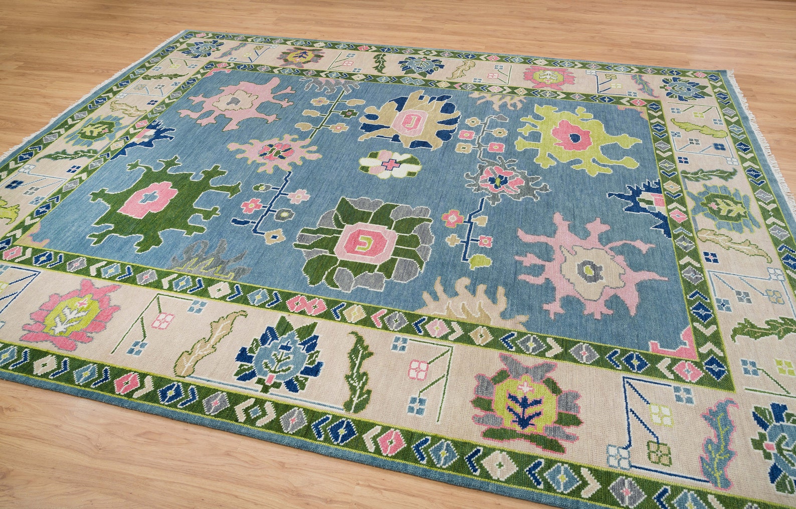Handmade Contemporary Oushak Rug in Sky Blue Green Accent Etsy