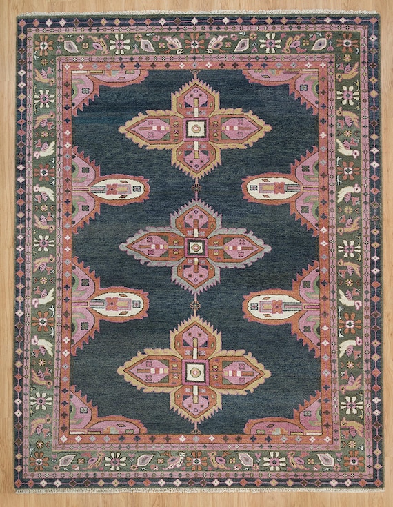 Handmade Oushak Wool Area Rug 9x12: Modern Turkish Design C_3236