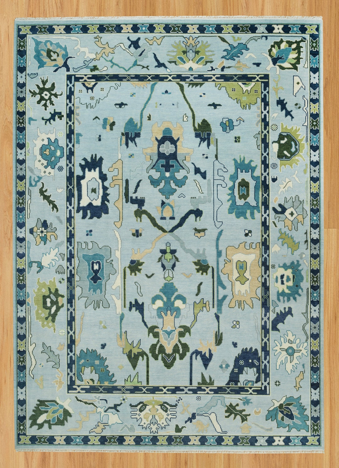 Light Blue Oushak Rug Handknotted for Modern Home Decor in 11x11 Lone