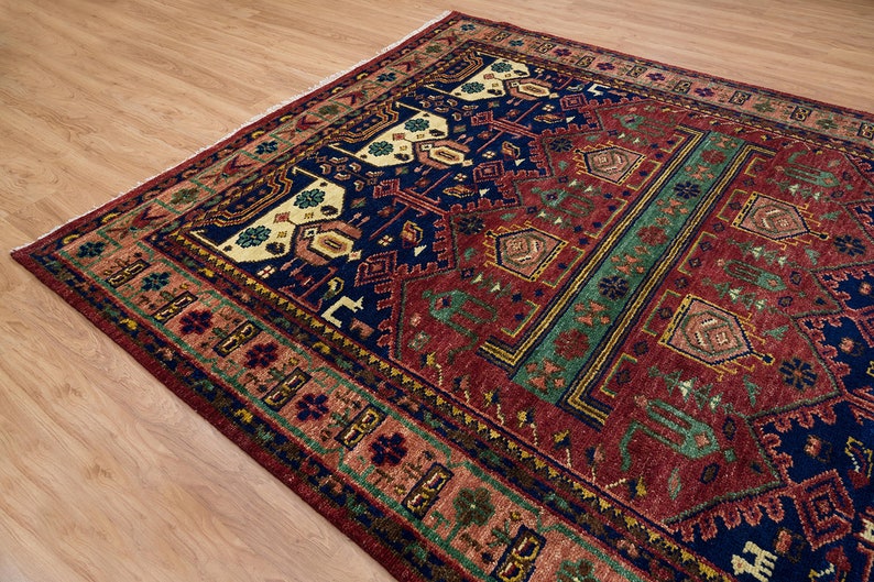 Red Area Rug 9x12, Beige Oriental Rug 9x12, Nomadic Design Green Blue Rug, Modern Turkish Wool Rug For Living Room: Midnight Rain AR_3215 image 9