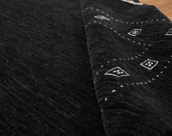 Handwoven Black Gabbeh Wool Rug, White Polka Dot Border