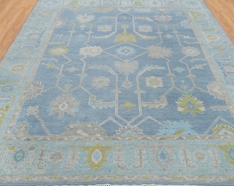 Handwoven Wool Oushak Rug, Light Blue Green Ivory, Custom Area Rug AR_3671