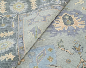 Gray Rug, Area Rug Silver Gold, Oushak Rug Blue Brown, Muted Home Decor Carpet Turkish Rug, Handwoven Wool Rug, Custom Rug Size: AR_3316