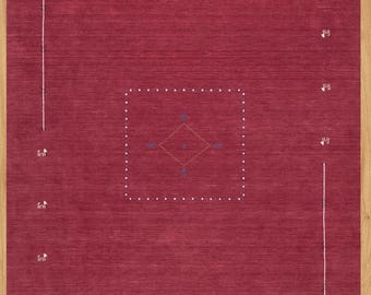 Handwoven Wool Gabbeh Rug, Cherry Red, Minimalist Boho Decor 3029