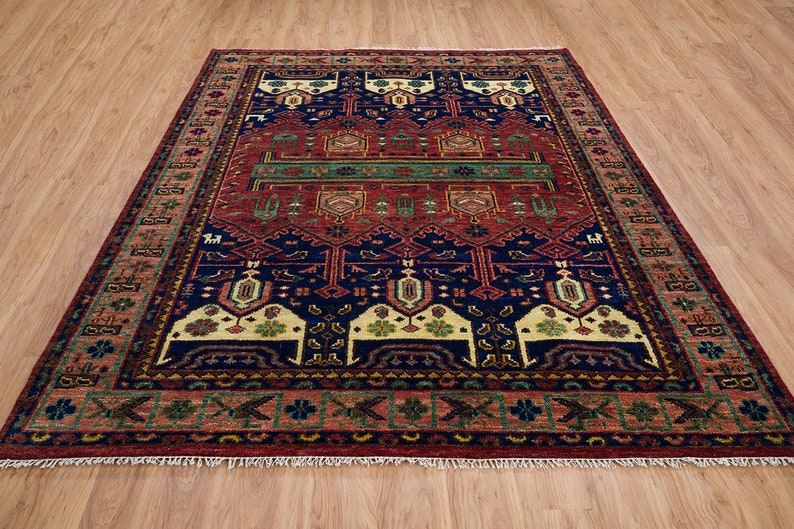 Red Area Rug 9x12, Beige Oriental Rug 9x12, Nomadic Design Green Blue Rug, Modern Turkish Wool Rug For Living Room: Midnight Rain AR_3215 image 2