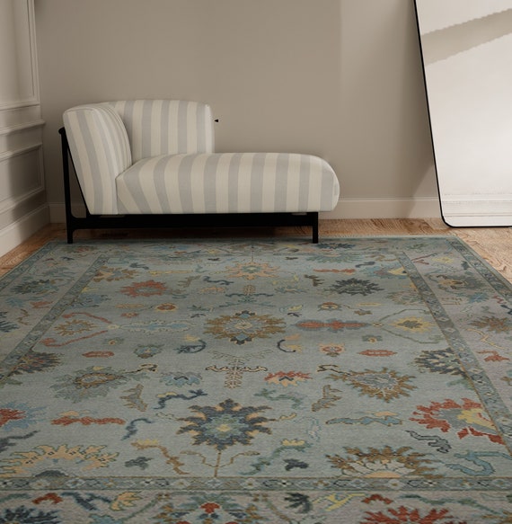 acohug＊ Oushak rug メダリオン　トルコラグ　86×58 Modern Oushak Rug Gray & Muted Lavender, Colorful Turkish