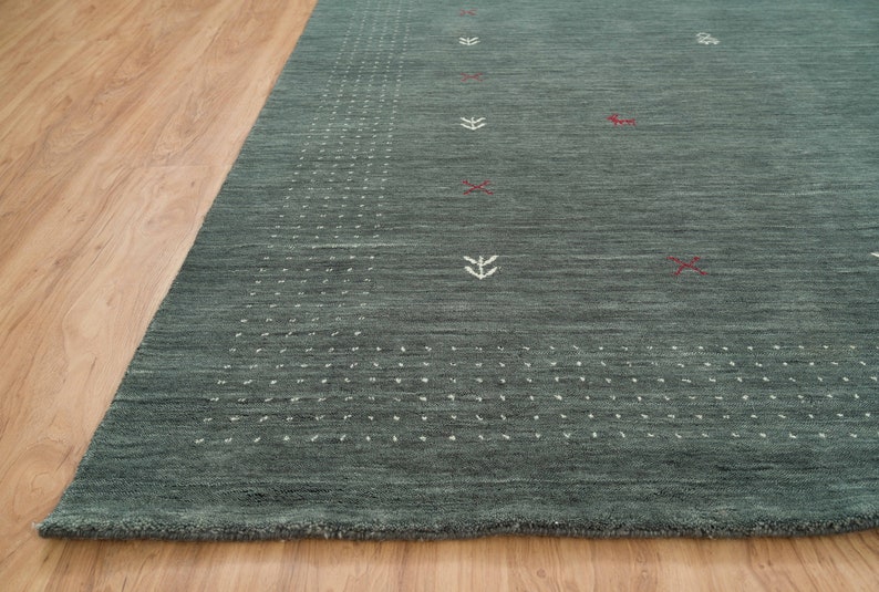 Greengray Area Rug, Gabbeh Rug Ivory Red Tribal Pattern, Minimal Solid