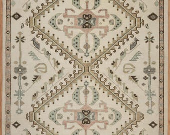 Handwoven Wool Oushak Rug, Ivory Brown, Custom Size As_10119