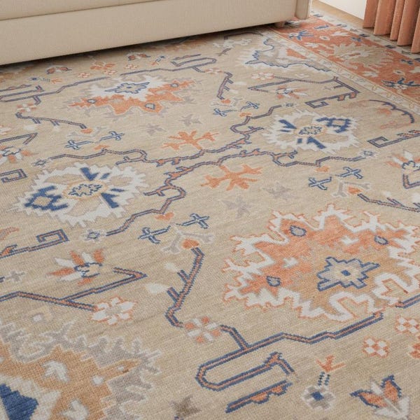 Beige Oushak Rug, Earth Tone Turkish Wool Rug, Anatolian Sunset  AR_3842