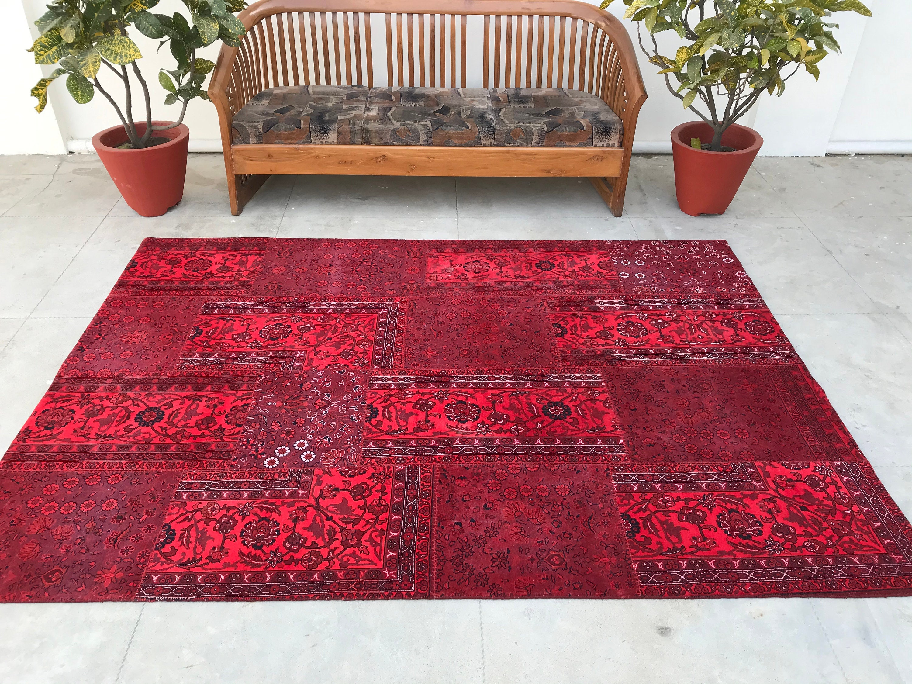 5' x 8' Farmhouse Living Room Red Rug Floral Red Etsy