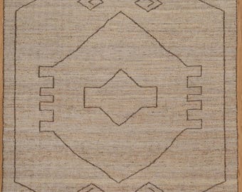 Handwoven Natural Jute Tribal Medallion Area Rug – Earthy Geometric Design Hm_00044