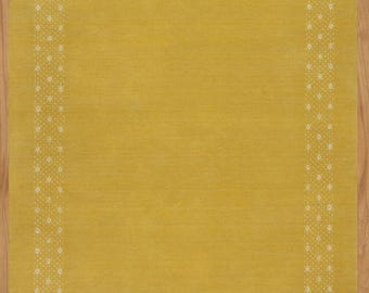Hand-Knotted Yellow Wool Gabbeh Rug: 5x8 Farmhouse Decor