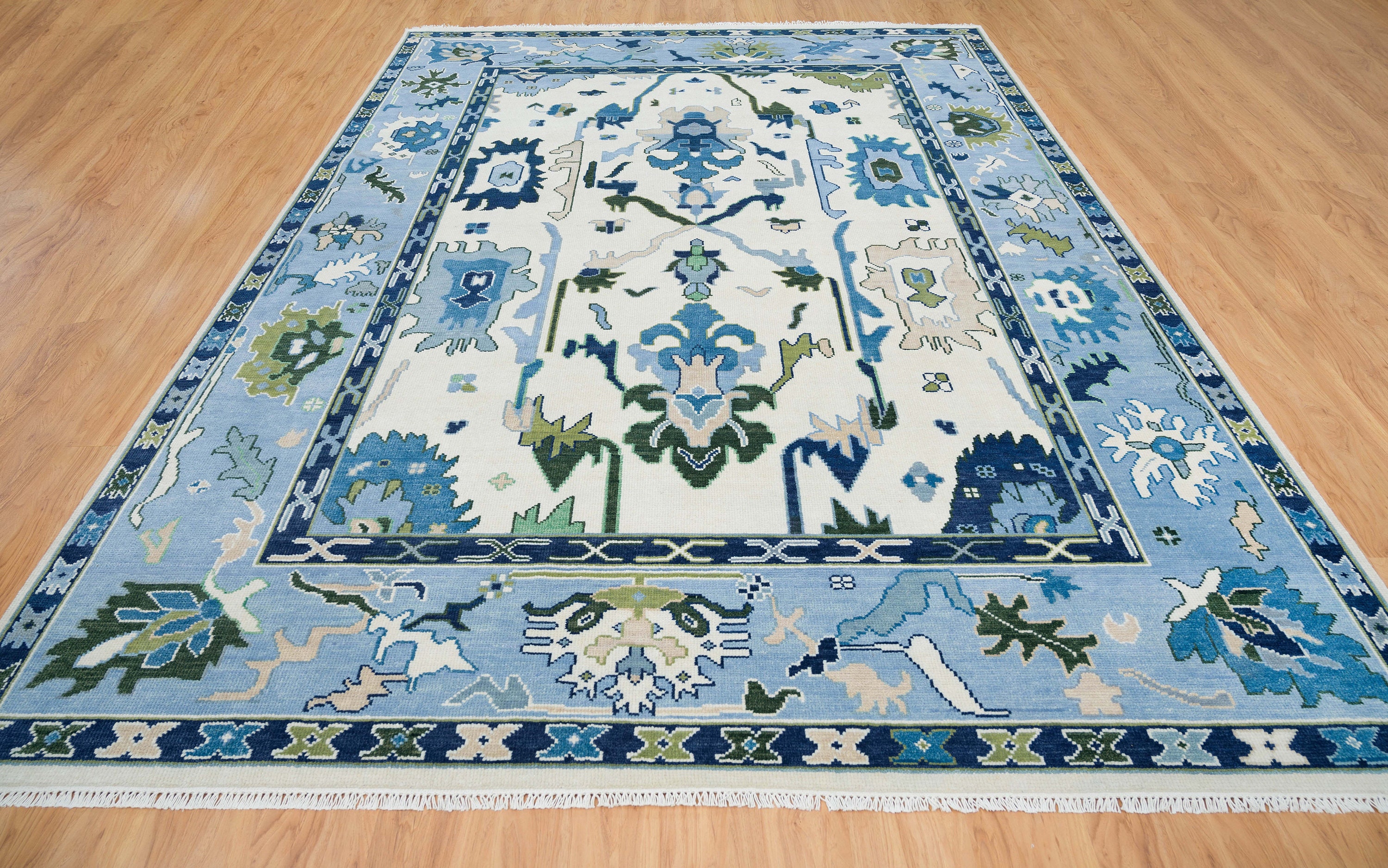 9'x12'contemporary Oushak Rug in Ivory, Blue Area Rug, Navy Accent Modern  Turkish Rug, Floral Rug for Living Room: Evermore Wool Rug AR_7949 