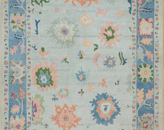 Silver Blue Wool Oushak Rug, Hand-Knotted Fine WoolCarpet AR_3765