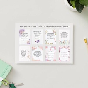 Tarjetas de actividades de impulso para la depresión: 40 tarjetas imprimibles de salud mental para un apoyo suave al estado de ánimo, autocuidado, sanación y terapia.