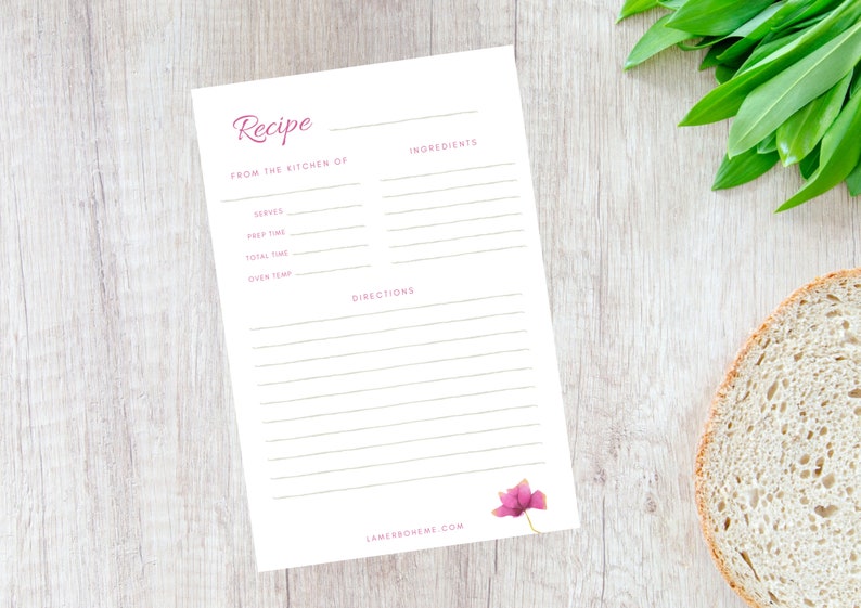 Elegant Recipe Card Download Instant Digital PDF Printable - Etsy