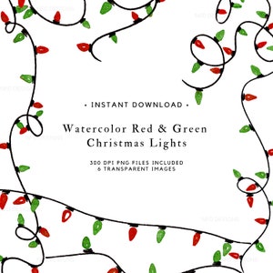 Watercolor red and green christmas clipart - Christmas light clipart - watercolor Christmas clipart - holiday borders - digital stickers