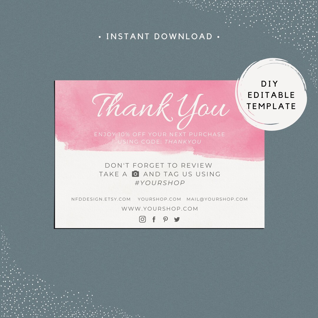 One-sided Printable Thank You for Shopping Card, DIY Thanks Note, Business Card for Small ...