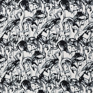 15,90EUR/m Viskose Webware luftig leicht Daytona Flamingos schwarz auf weiß